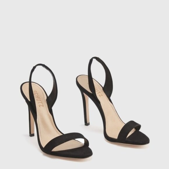 Like new Schutz Luriane Heel in Black suede velvet high slingback open toe - Picture 1 of 9